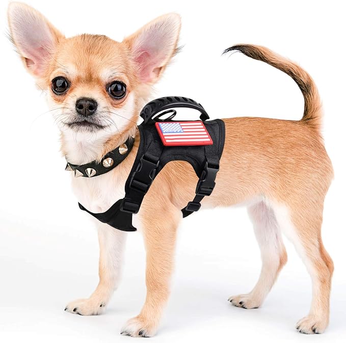 Tactical Service Dog Harness Vest,K9 Adjustable Military Working Harness Water-Resistant Comfortable Training MOLLE Dog Vest with Handle, with 2 Patches (XS, Black)