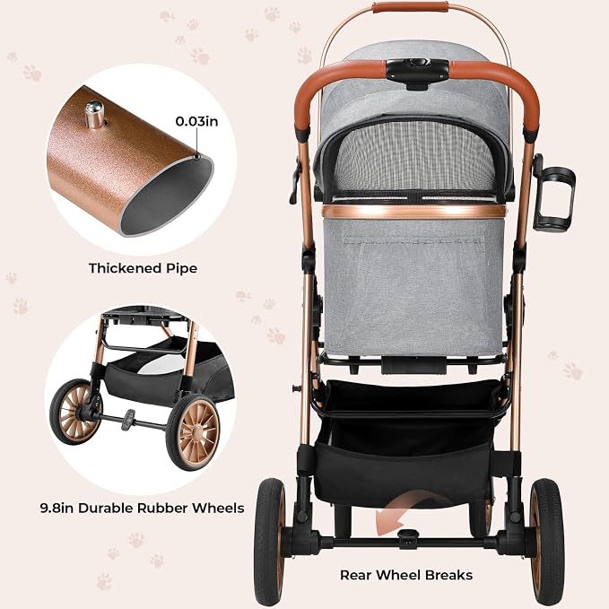MAMIZO Pet Stroller for Medium Dogs Up to 44 lbs with Detachable Carrier | All-Terrain 3-in-1 Dog Stroller for Senior Dogs & Cats with Rubber Wheels, One-Click Folding, Storage Basket & Cup Holder