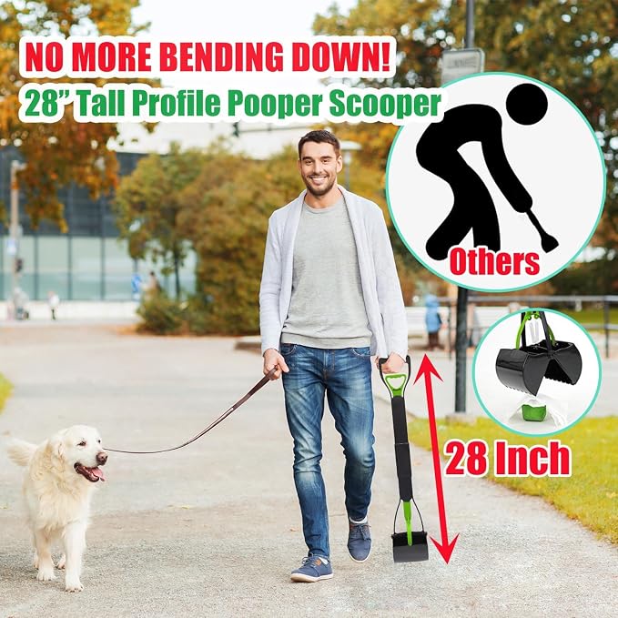 6Pack - Large Dog Pooper Scooper for yard - 20L Dog Poop Trash Can Outside | Step Pet Waste Container Outdoor with Removable Inner Bin - 28" Pooper Scooper & Long Handle