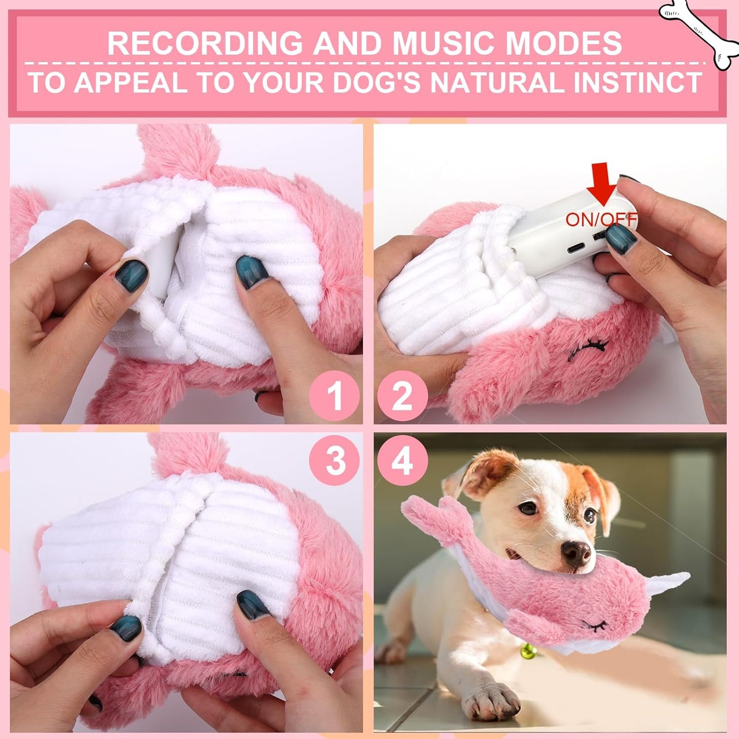 BABORUI Interactive Dog Toys Whale, Squeaky Dog Toys, Rechargeable Moving Dog Chew Toys for Small/Medium/Large Dogs/Puppy to Keep Them Busy (Pink)