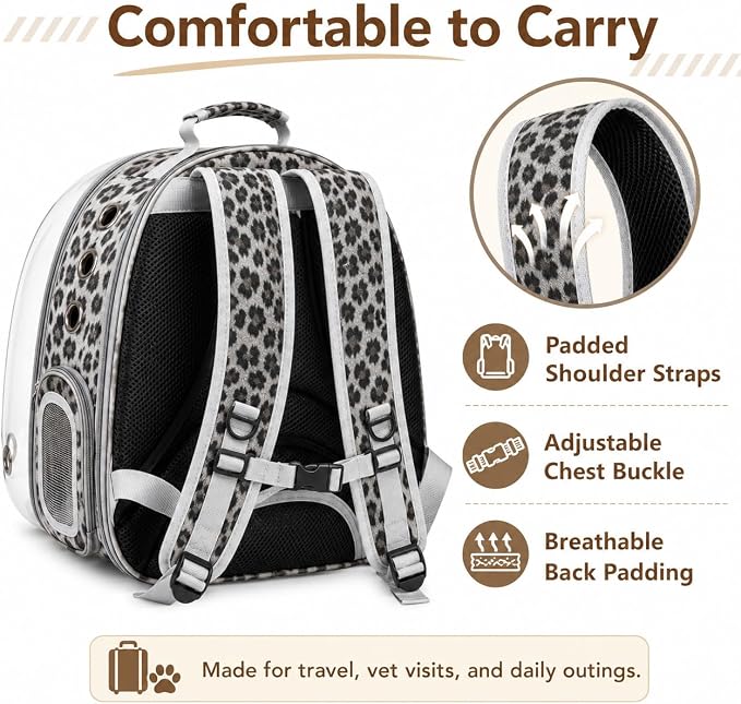 Expandable Cat Carrier Backpack for Cats & Dogs, Bubble Window Pet Travel Backpack with Breathable Mesh, Anti-Collapse Structure, Side Door, for Vet Visits, Hiking, Black and White Animal
