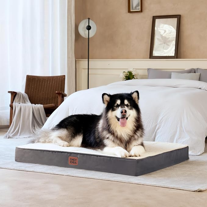 EHEYCIGA Orthopedic Dog Bed Large with Removable Washable Cover, 44IN Beige | Egg Crate Foam Support, Durable Oxford fabric, Non-Slip Bottom, Machine Washable, Soft Waterproof Plush Pet Bed Mat For Crate