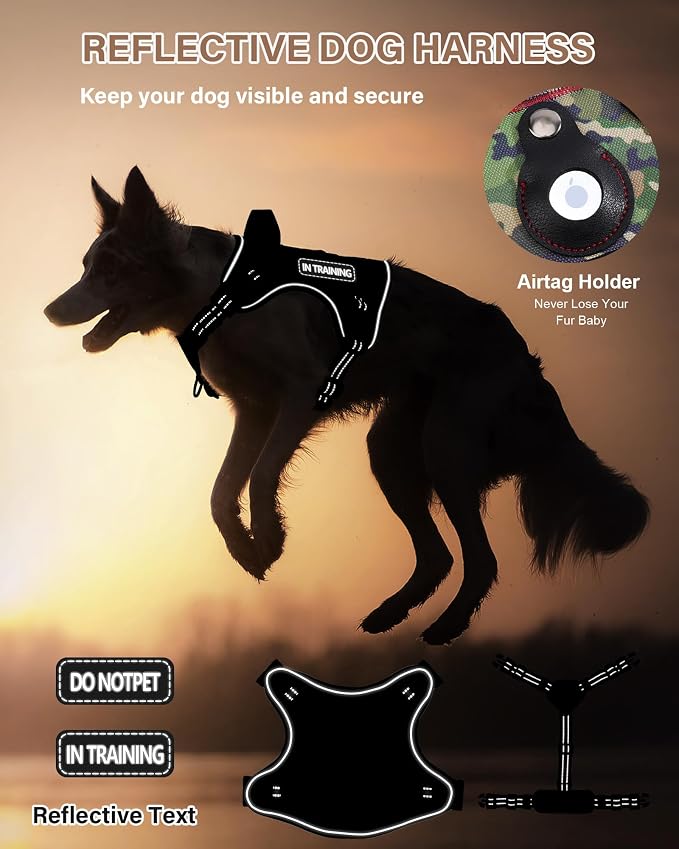 Petnanny Tactical Dog Harness No Pull Service Dog Vest M Purple | Tactical Dog Vest with breathable mesh & hook loop panel, no pull harness for walking training, adjustable fit
