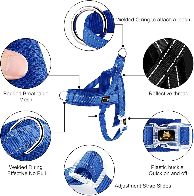 Plutus Pet No Pull Dog Harness for Puppy Small Dogs, Breathable Mesh Padded | Adjustable Reflective with Handle, Escape Proof, Quick Fit Pet Vest, Front Clip, for Training and Walking, Royal Blue, XS