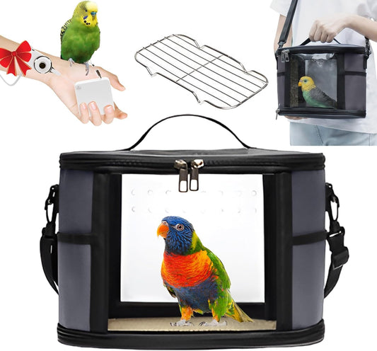 Bird Travel Carrierm, Small Bird Travel Backpack Carrier Cage with Tray and Breathable Clear Window, for Parakeet Cockatiel Budgies, for Camping Hiking (Small-Black)