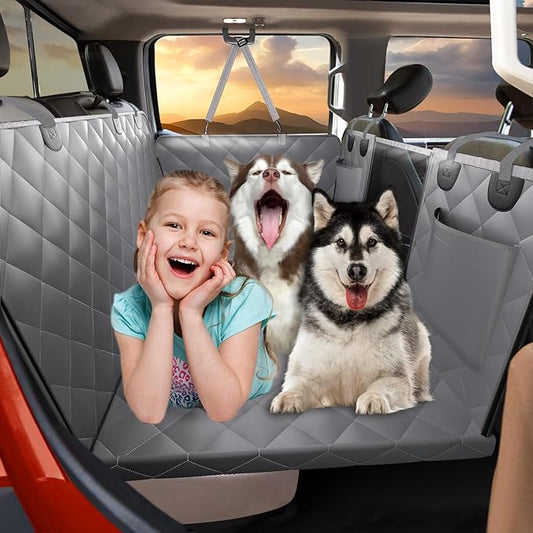 Back Seat Extender for Dogs Truck-Large Space, Hard Bottom Dog Pet Seat Cover Back Seat, Waterproof Dog Hammock for Crew Cab Trucks F150, RAM1500, Sierra, Tundra, Silverado, Grey