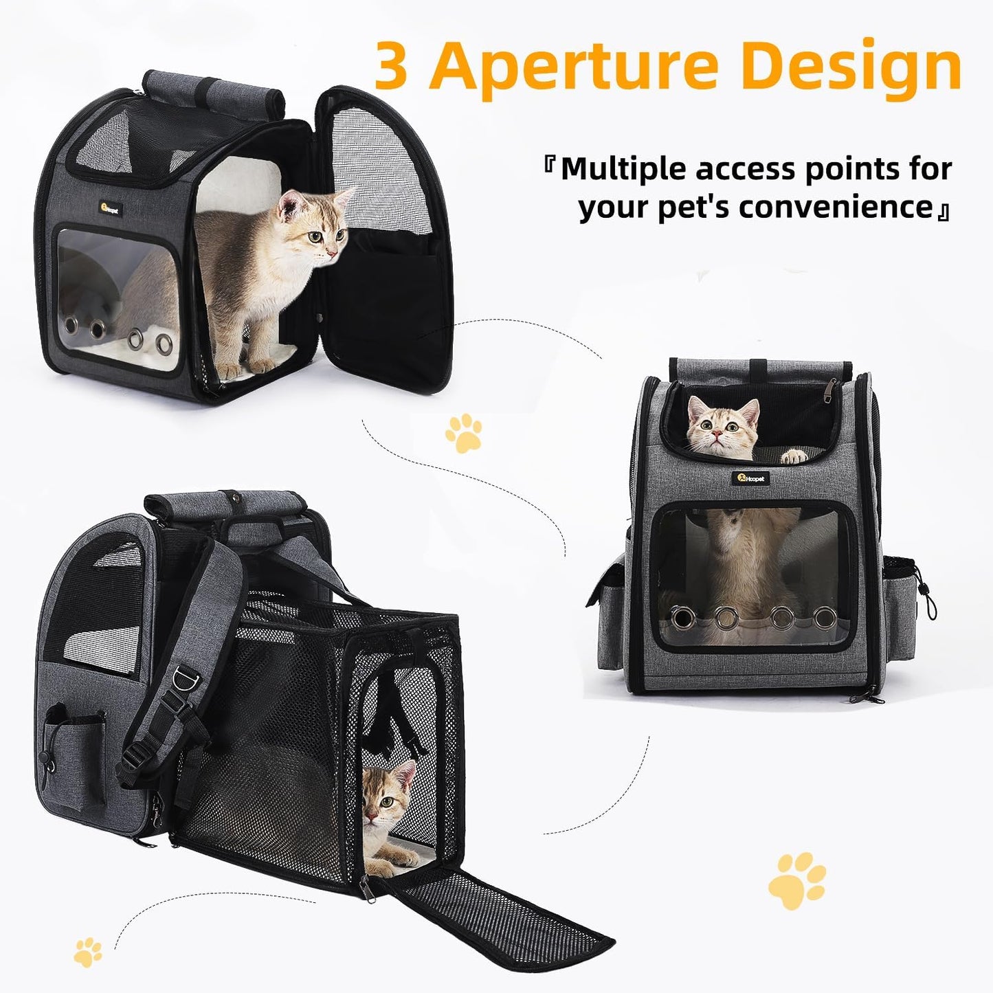 Hoopet Expandable Cat Backpack Carrier – Breathable Pet Carrier for Small Cats & Dogs, Foldable Travel Backpack with Mesh Ventilation for Hiking, Walking, Camping, Dark Grey