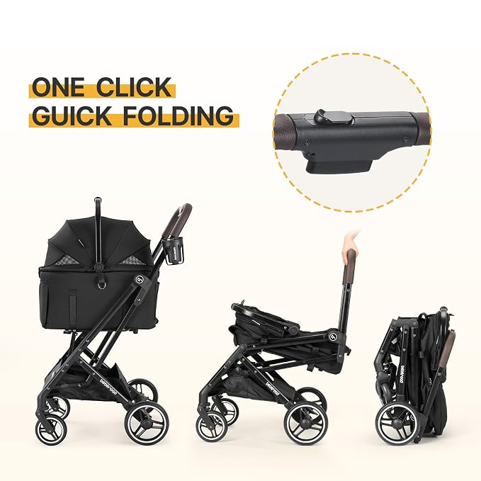 X2 Pet Stroller, Dog Cat Stroller for Small Pets with Detachable Carrier, Lightweight Foldable Cat Carrier Dog Car Seat for Puppy Doggy up to 44lbs, Canopy and Waterproof Pad, Black
