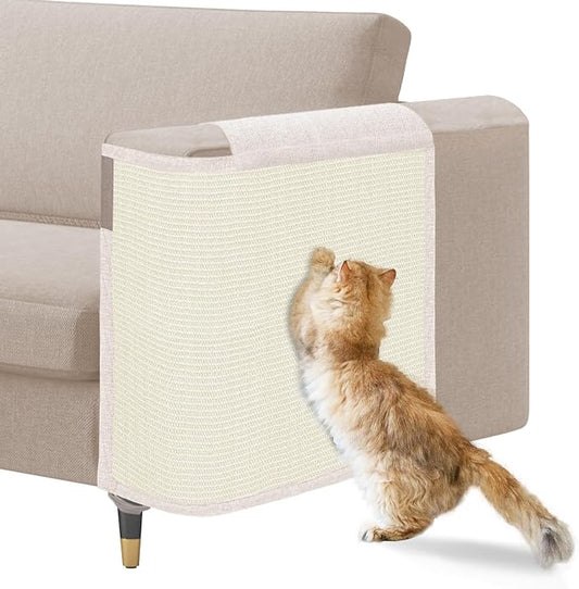Cat Scratch Sofa Protector,23.6" L*19.7" W Cat Scratch Furniture Protector Pad, Couch Arm Sheild with Natural Sisal for Protecting Couch Sofa Chair Furniture(Beige/Left Handed)