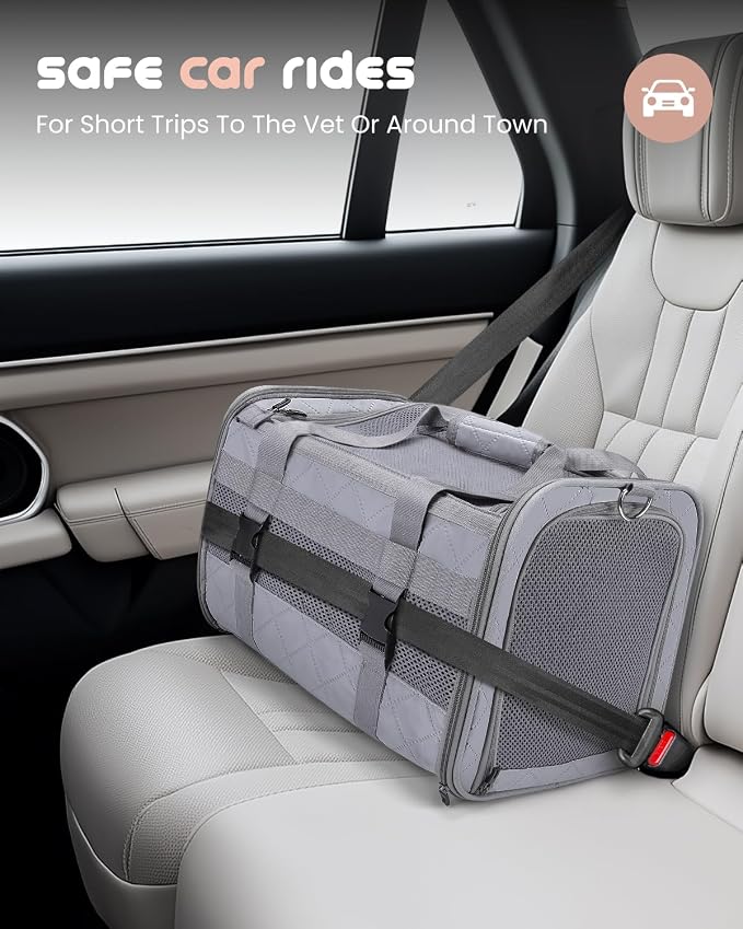 MIDOG Cat Carrier Soft for Small-Medium Cats Up to 15lbs, Airline Approved | Expandable Square Design,Comfort & Breathable Window,Equipped with anti-slip lock zippers and an internal safety leash