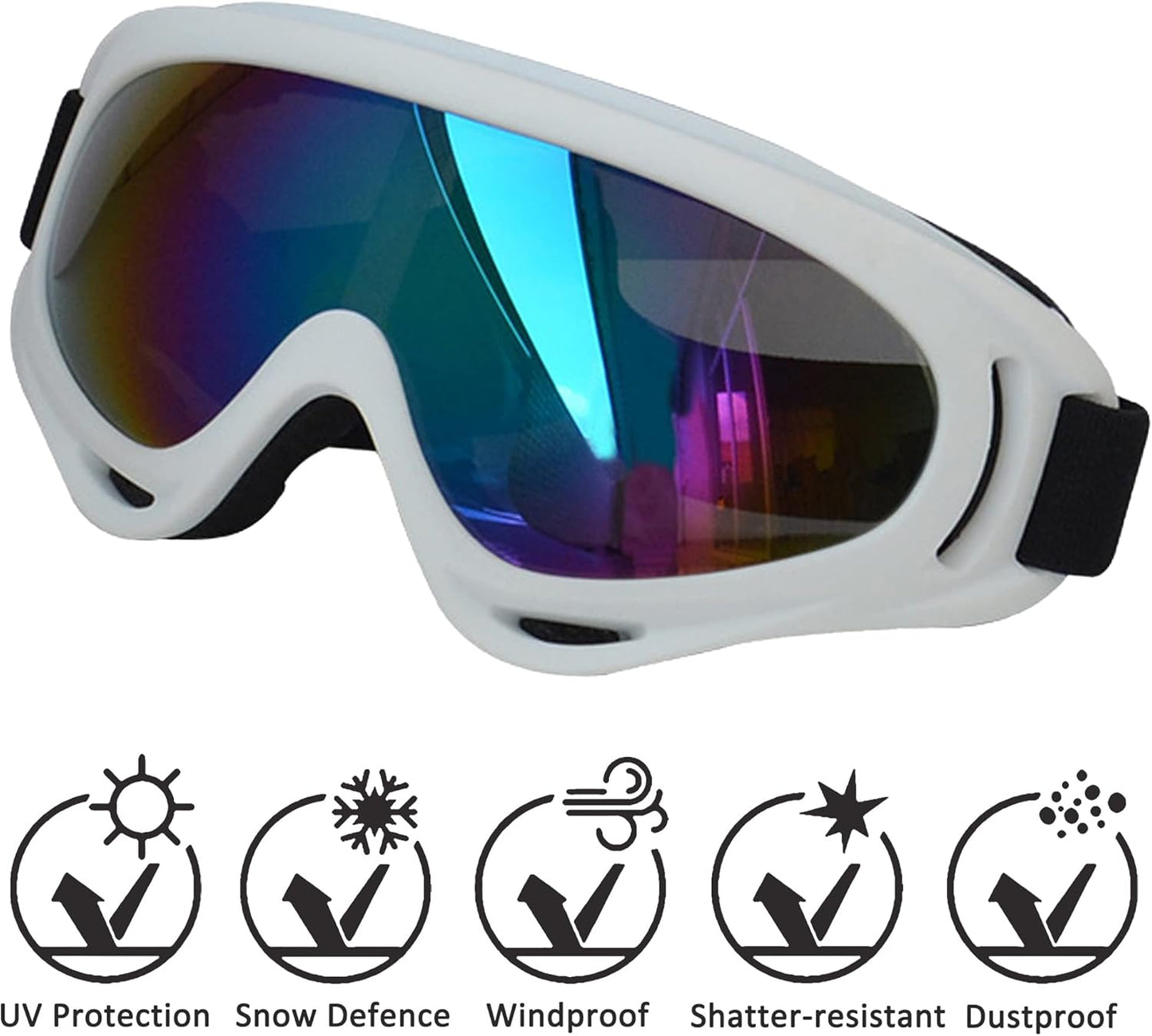 Large Dog Sunglasses With Adjustable Strap UV Protection, Windproof Puppy Eyewear, Suitable for Medium-Large Pets, Eyes Protection, Soft Goggles (White Frame)