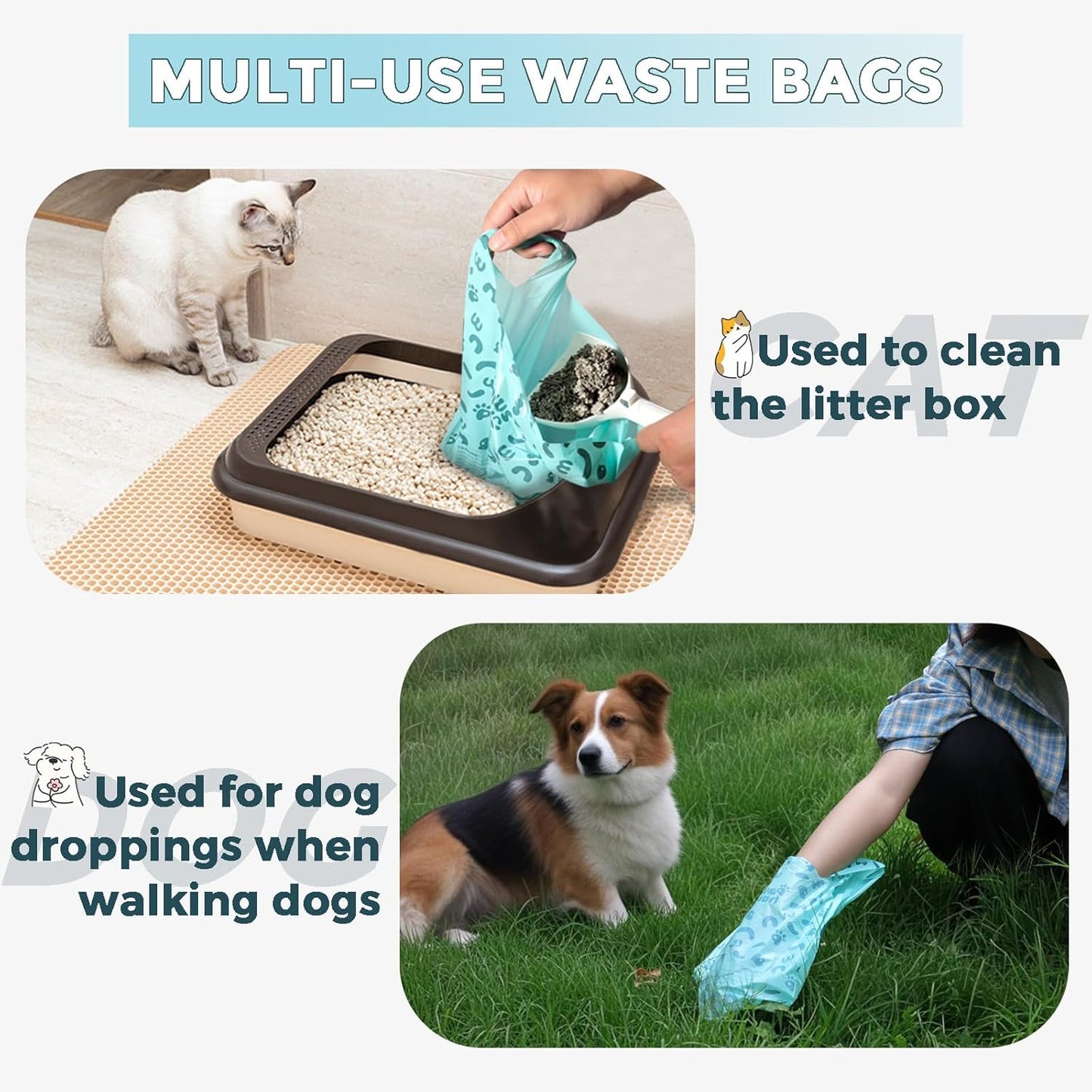 Poop Bags for Dog and Cat - Biodegradable 100% Leak-Proof Pet Waste Bags with Handle, 360 Count, Cornstarch Based Extra Thick, for Dog Poop and Cat Litter Disposal (Unscented)