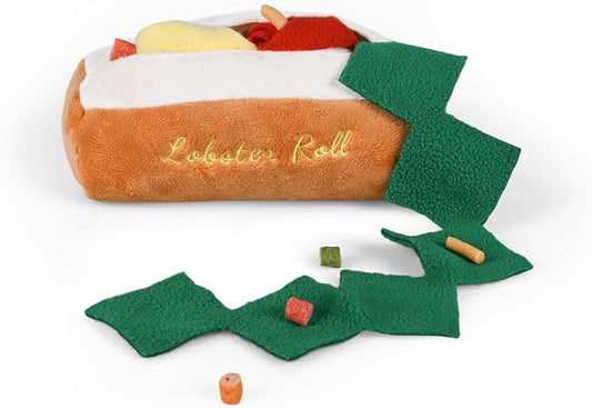 CHEWFFON Lobster Roll Snuffle Dog Toys, Interactive Dog Puzzle & Enrichment Toy for Boredom, Plush Food Toy with Crinkle Paper, Scent Work Foraging for Small Medium Dogs