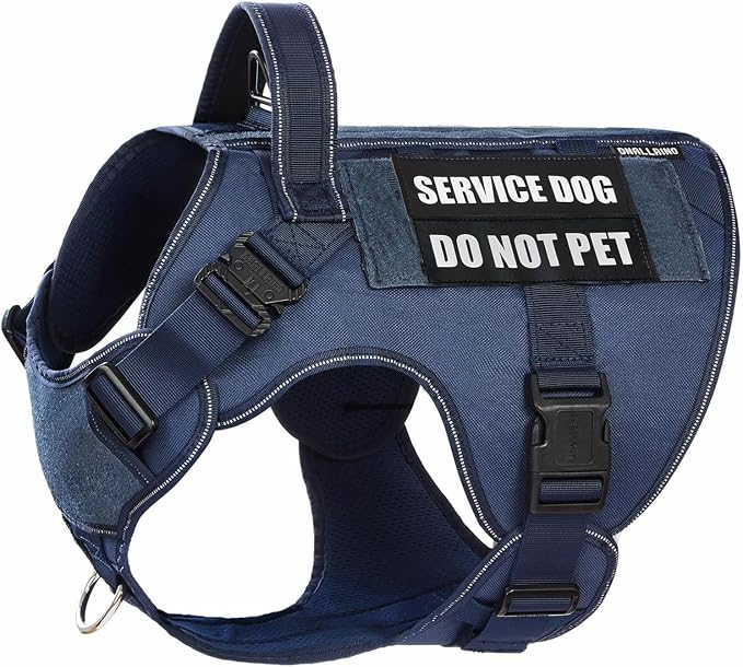 Tactical Dog Harness for Large Dogs, Heavy Duty Dog Harness with Handle, Adjustable Reflective Military German Shepherd Dog Vest Harness with Do Not Pet Patches for Hiking Training Blue