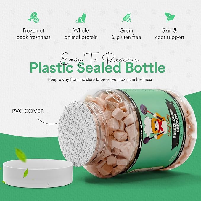 Freeze Dried Chicken Cat Treats | Healthy Dog Food Toppers 100% Human Grade | Single Ingredient, Grain Free Chicken Dog Treats | Inspected & Tested in USA | No Additives or Preservatives, 3.5 oz ASIN