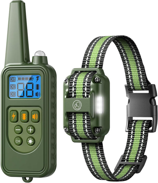 Dog Shock Collar, Electronic Dog Shock Collar with Shock, Beep, Vibration, Dog Training Collar with Remote, Light, Waterproof Rechargeable, 2600ft Dog e-Collar for Small Medium Large Dogs