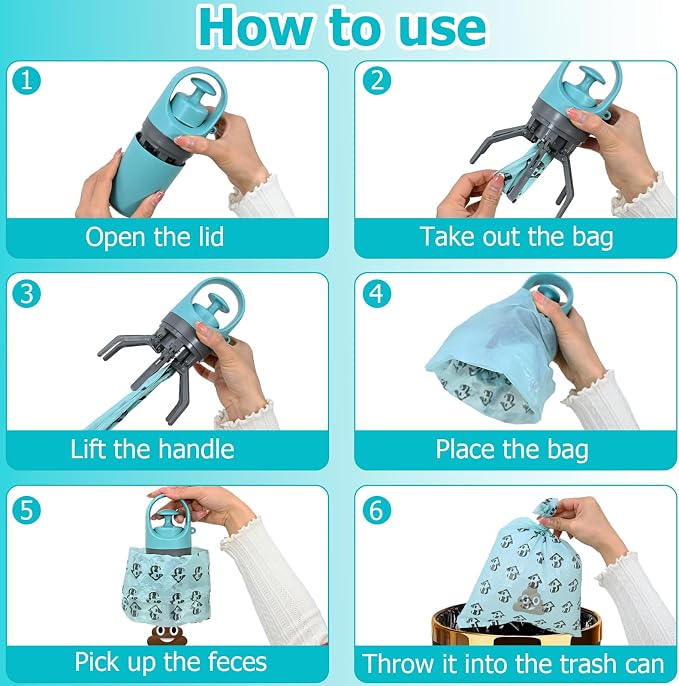STHF Easy one-Hand Dog Waste Pickup. Portable Claw Tool Includes Bag Dispenser, 2 Rolls, Odor-Resistant. for All Surfaces & Dogs.