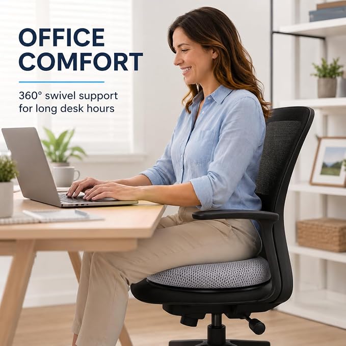 Sojoy iGelComfort Deluxe Gel Swivel Seat Cushion with Supportive Memory Foam 360 Degrees Rotating Seat Cushion for Home,Stool Chair,Office (Gray, 15.5 * 15.5 * 2.5 - Mesh)