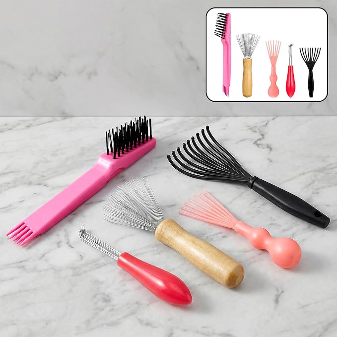 Comb and Brush Cleaner Tool Set, 5-Piece Comb Cleaner Set - Hair Brush Cleaner Rake, Comb Cleaning Brush, Maintenance Hair Comb for Home and Salon Use Removing Hair Dust
