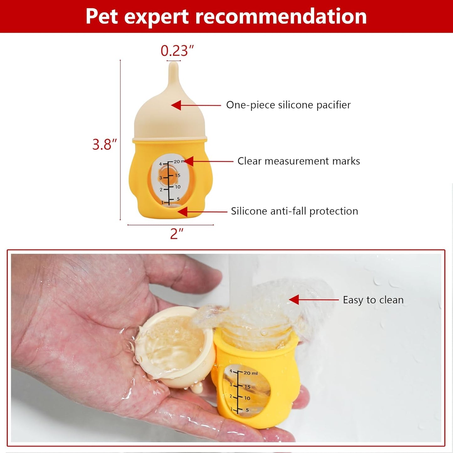 Puppy Bottles for Nursing，Kitten Bottles for Nursing，Pet Feeding Bottle，(Yellow- 20ml)