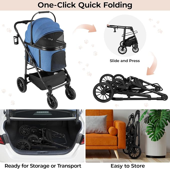 MAMIZO Pet Stroller for Medium Dogs Up to 44 lbs with Detachable Carrier | All-Terrain 3-in-1 Dog Stroller for Senior Dogs & Cats with Rubber Wheels, One-Click Folding, Storage Basket & Cup Holder