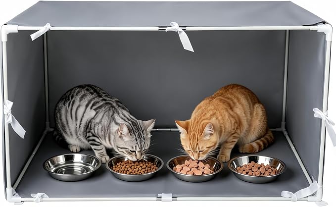 Outdoor Cat Feeding Station with 4 Bowls, Waterproof Cat Dining Room Covered for Multiple Stray, Feral Cats, Dogs, Care for Stray Animals, Large 35"x 17"x 17"