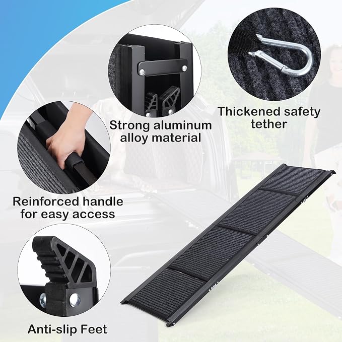 Uross Dog Ramp for Car 63" Long - Collapsible Pet Ramps for Large Dogs SUV Truck Folding Outdoor Dog Ramp for Porch Steps
