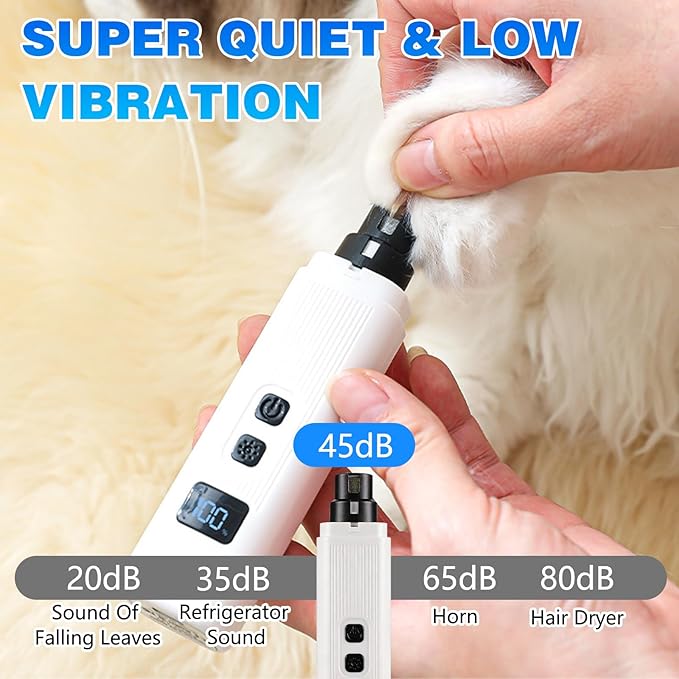 2026 New Cat Nail Trimmer - 2 Adjustable Speeds, 360° Grinding, Ultra Quiet Under 40dB, Safe Powerful Pet Nail Grooming Tool for All Cats & Dogs (White)