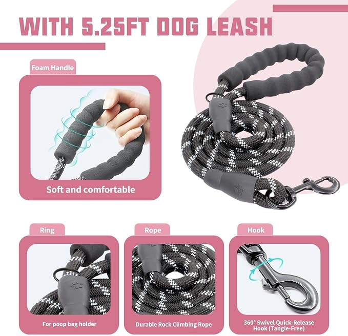 AUROTH Dog Harness for Large Dogs No Pull Tactical Harness and Leash Set | with Leash Clips, LED light clip, Breathable Mesh Padded No Choke, Easy Walking and Training, Pink, Large