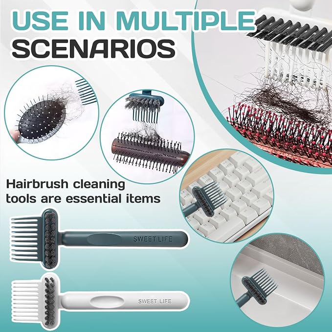 Hair Brush Cleaning Tool,2-In-1 Comb Cleaner,Portable Hair Brush Cleaning Tool,for Removing Hair and Dust,Suitable for Home and Hair Salon（Green）