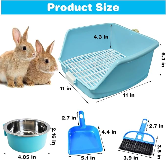 PINVNBY Rabbit Litter Box for Cage Bunny Corner Litter Bedding Box Small Animal Litter Pan Hanging Pet Bowls Cage Potty Trainer Pet Toilet for Rabbit Bunny Guinea Pigs Small Animals