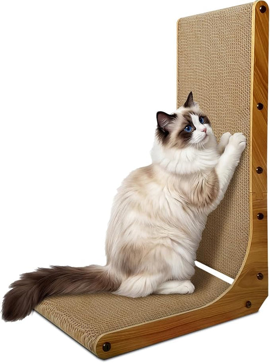 Cat Scratcher, 26 inch L Shape Cat Scratching Pad for Indoor Cats, Durable Sustainable Cardboard Scratcher, Recyclable Vertical Cat Scratch Pad to Protect Furniture, Large