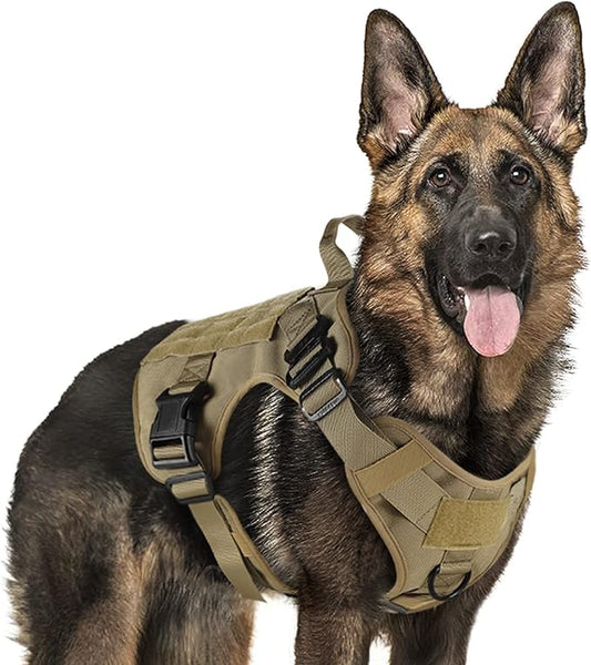 rabbitgoo Tactical Dog Harness for Large, Heavy Duty Military No Pull Vest | Sturdy Metal Buckles, 5 Adjustments, Molle System, Powerful Pullers for Training, Hunting, Outdoor, Brown, Large