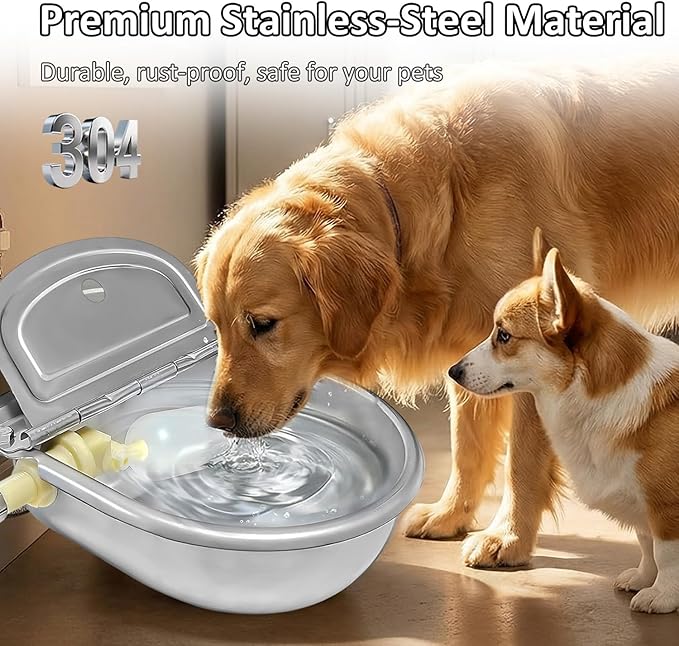 Automatic Water Dispenser for Dogs and Cats - Stainless Steel Dog Water Bowl Dispenser Outdoor Large Pets Waterer Feeder for Poultry and Livestock