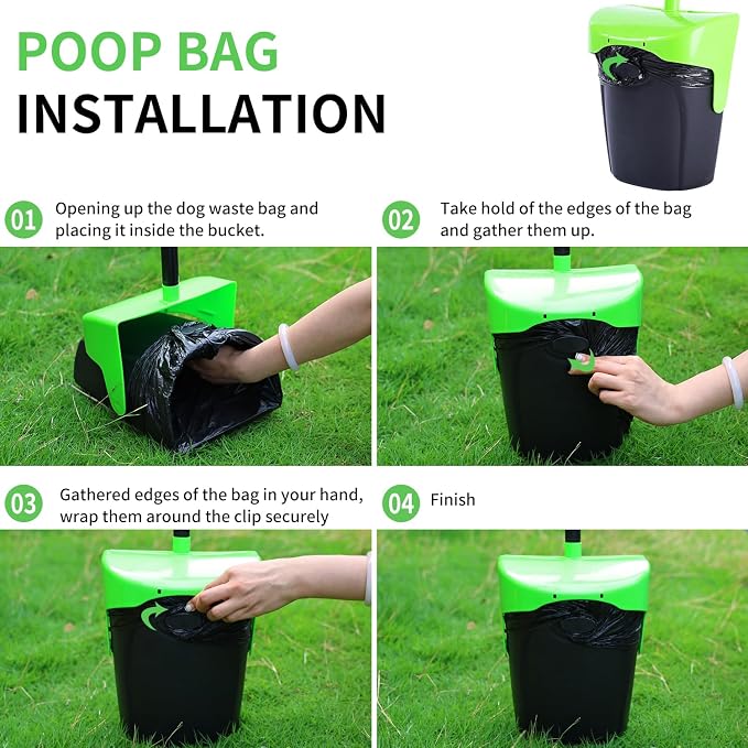 ienjoyed 43" Tall Pooper Scooper Large Swivel Bin & Rake with 100 Waste Bags,Heavy Duty Dog Pooper Scooper for Dogs, Long Handle Poop Scooper with Lid for Yard, Grass, Gravel (Green)