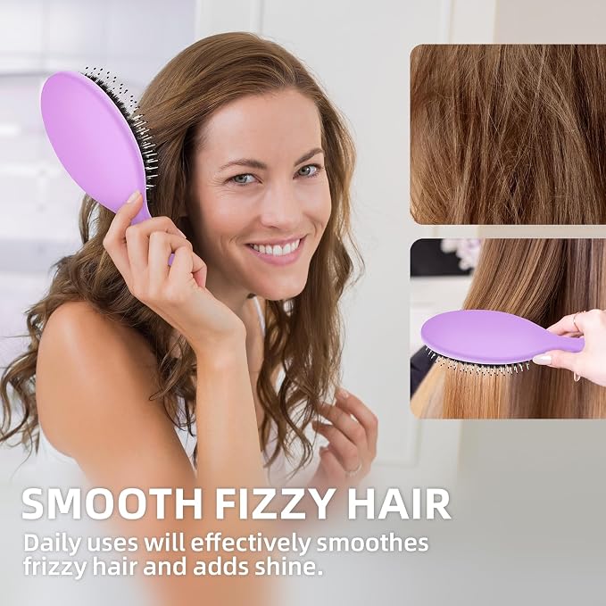 Boar Bristles Hair Brush for Women and Men, Detangling Hair Brush for Smoothing Massage Add Shine, Nylon&Boar Bristles Detangler brush for Hair Healthy (1 Pack-Purple)