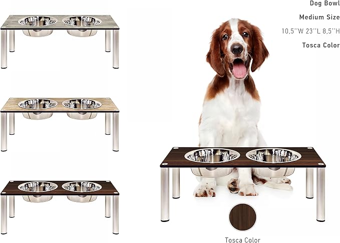 Raised Pet Bowls for Cats and Dogs, Outdoor Elevated Dog Cat Food and Water Bowls Stand Feeder on Aluminum Legs with 2 Stainless Steel Bowls Sizes for Small Medium and Large Dogs. - Medium (Tosca)