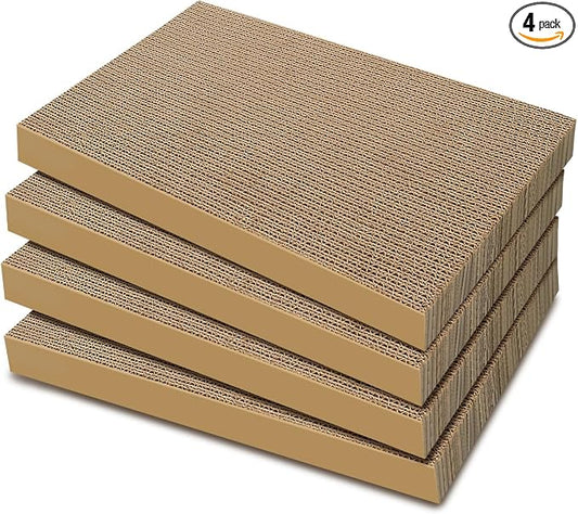 Cat Scratchers 4 Pack, Corrugated Cardboard Cat Scratching Pads for Indoor Cats and Kittens, Large Cat Scratch Pad Boards, Reversible Cat Scratch Boards for Floor, Wall, and Corner Use