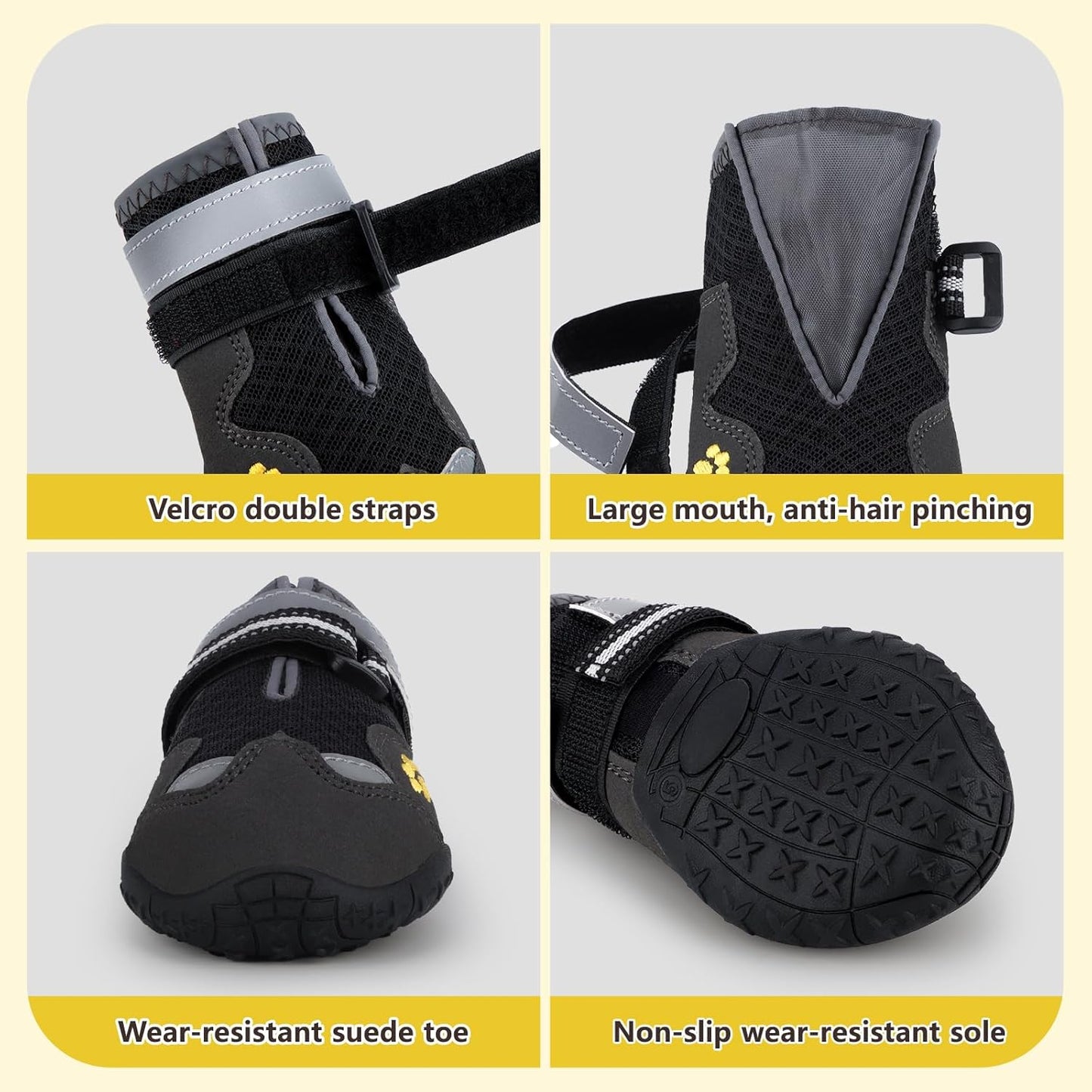 Dog Shoes, FISHOAKY Dog Shoes for Large Dogs, Mesh Breathable Dog Boots & Paw Protectors for Summer Hot Pavement Winter Snowy, 360°Anti Slip 4Pcs Dog Booties with Reflective Black (Size 8)