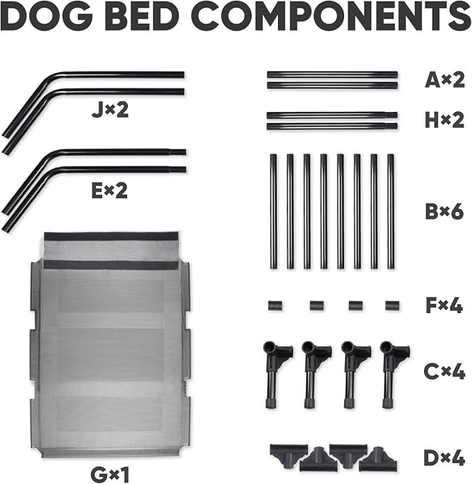 Elevated Dog Bed for Large Dogs 120lb, Breathable Cooling Raised Dog Cot with Dual Support Bars & Metal Frame, No-Slip Feet, Waterproof Pet Bed for Indoor/Outdoor, X-Large, 48 * 36 * 9in, Grey