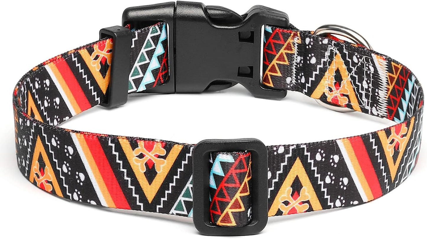 Mercano Adjustable Dog Collar - Special Design Patterns, Soft Nylon Comfortable Durable Pet Collar for Small Medium Large Dogs (L, Ethnic Gold)