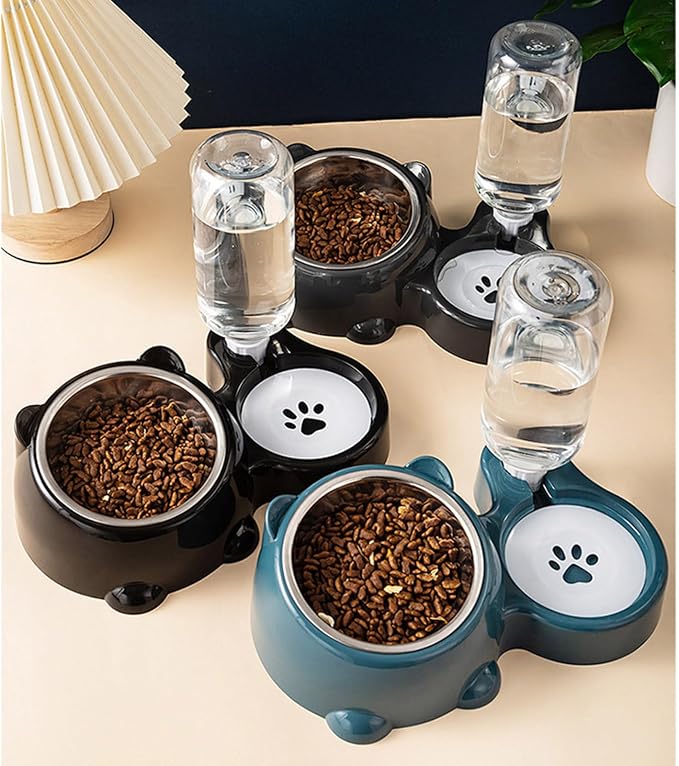 Elevated Removable Pet Feeders, Outdoor Cats Feeding Station, Purpose Food & Water Bowl Combo, Leak & Spill Resis-tant Stainless Steel Bowls, Easy Cleans Space Saving for Cats Dogs