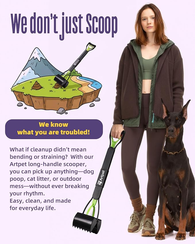 32" Dog Pooper Scooper, Long Handle Picker for Lawn & Yard | Lightweight Design, Long Handle, Easy Cleanup, Lawn Friendly, Durable Plastic Construction