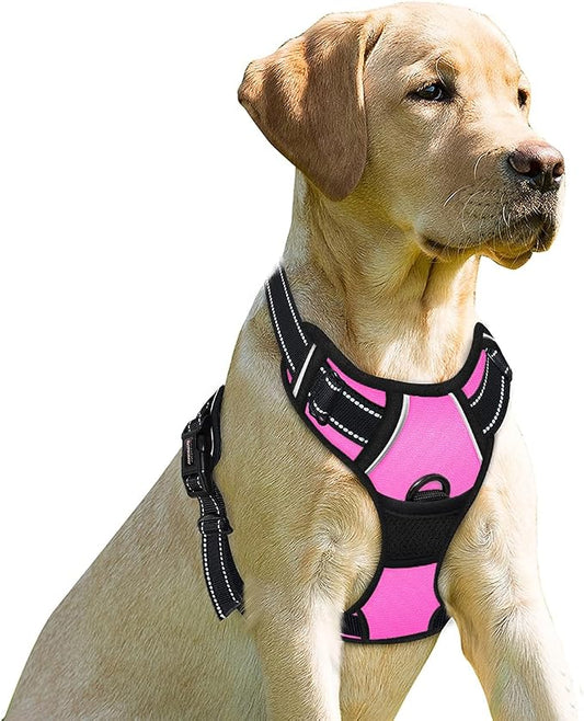 BARKBAY Dog Harness No Pull for Medium Sized Dog Front Back Clips,Dog Vest | Soft Padded No Choke With Handle,Easy On&Off,Adjustable Reflective For Walking Training Running(Pink,M)