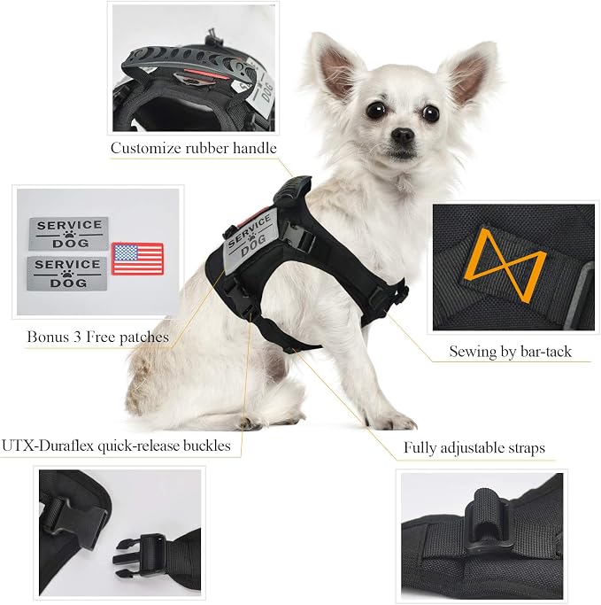 Tactical Service Dog Harness Vest,K9 Adjustable Work Water-Resistant Military Comfortable Molle Handle with Extenrder Strap (S, Black)