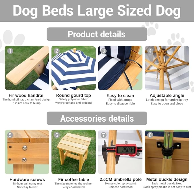 Elevated Dog Bed for Large Dogs with Waterproof Canopy | Indoor/Outdoor Pet Chaise for Backyard, Pool, Beach | Removable Cushion & XL Shade Umbrella | Modern Patio Furniture for Pets