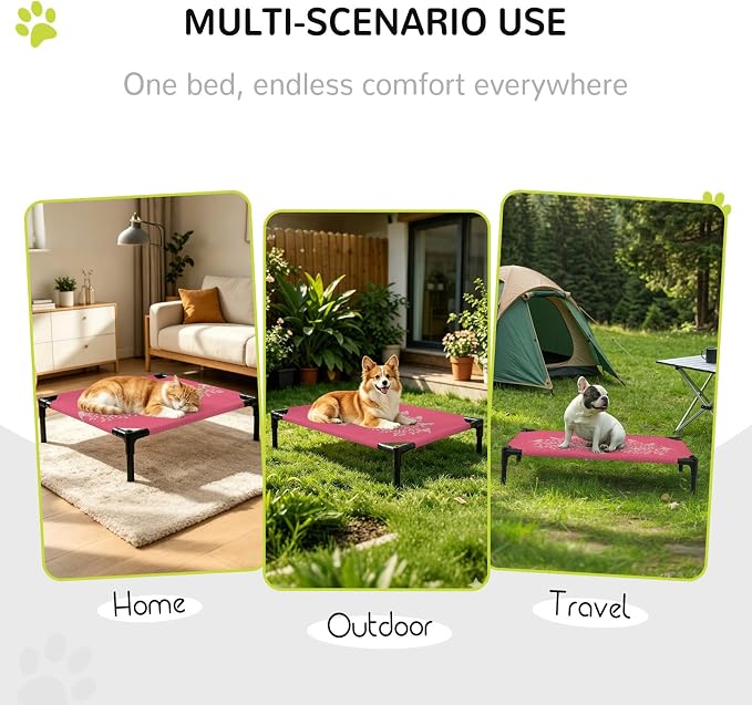 Outdoor Elevated Dog Bed for Medium Dogs, Black Tree Breathable Cooling Raised Dog Cot for Indoor/Outdoor, Birds Vintage Farmhouse Pink Waterproof Elevated Pet Beds, M 24 x 20 in