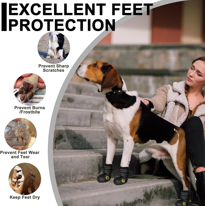 Expawlorer Dog Shoes for Medium Dogs, Dog Shoes for Hot Pavement Hiking Walking, Anti-Slip Rugged Sole,Waterproof Dog Booties for Outdoor Rain Days, All Weather Dog Boots & Paw Protectors (Black)