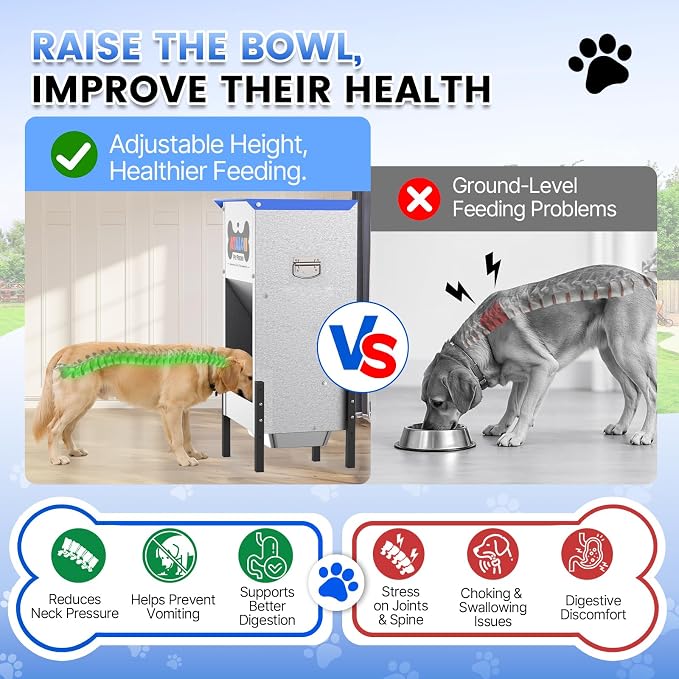 Automatic Dog Feeder 50 lbs — Height-Adjustable with Magnetic Door | Gravity Dog Feeder Dispenser, Large Capacity Self-Feeding Station for Small Medium Large Dogs, Indoor & Outdoor (Blue)