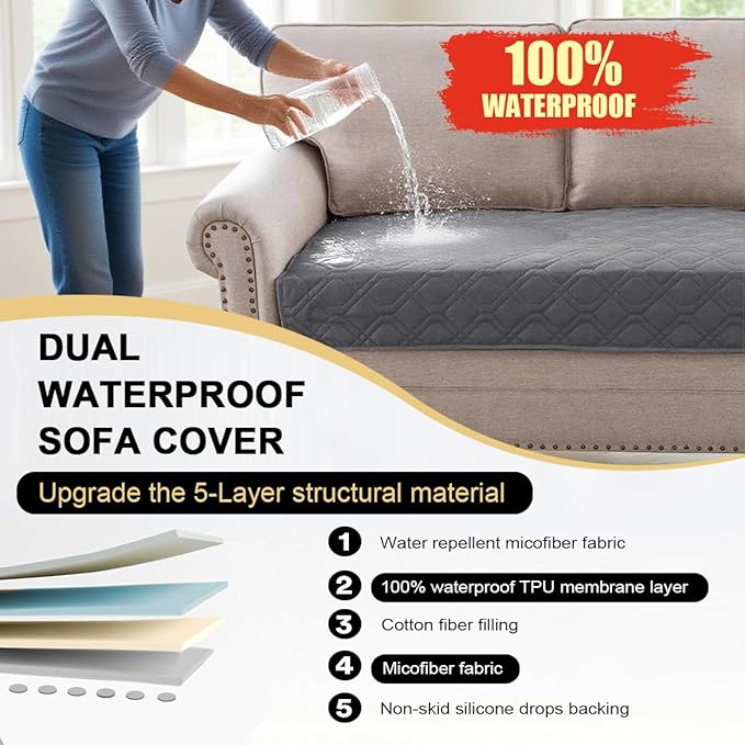 PrinceDeco Waterproof Couch Cover for Dogs Washable Dog Blanket for Bed Couch Sofa Outdoor Bed Cover with Non-Slip Back(32x74 Inch,Grey)